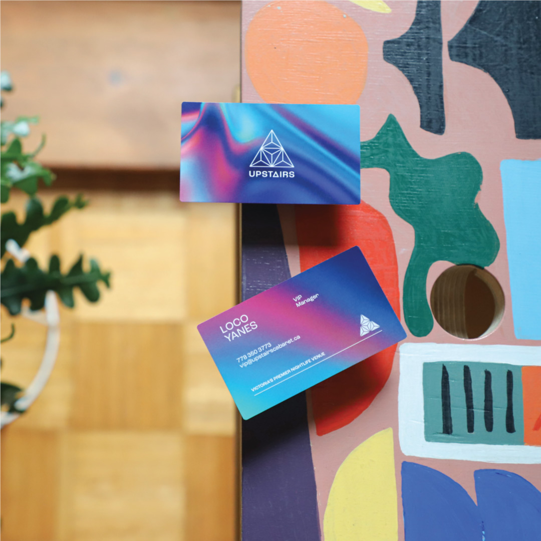 Photo of glossy multi-coloured business card
