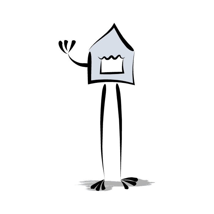 Moving animation of house character in blue waving