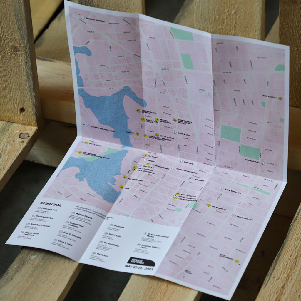 photo of design map brochure on wood palette