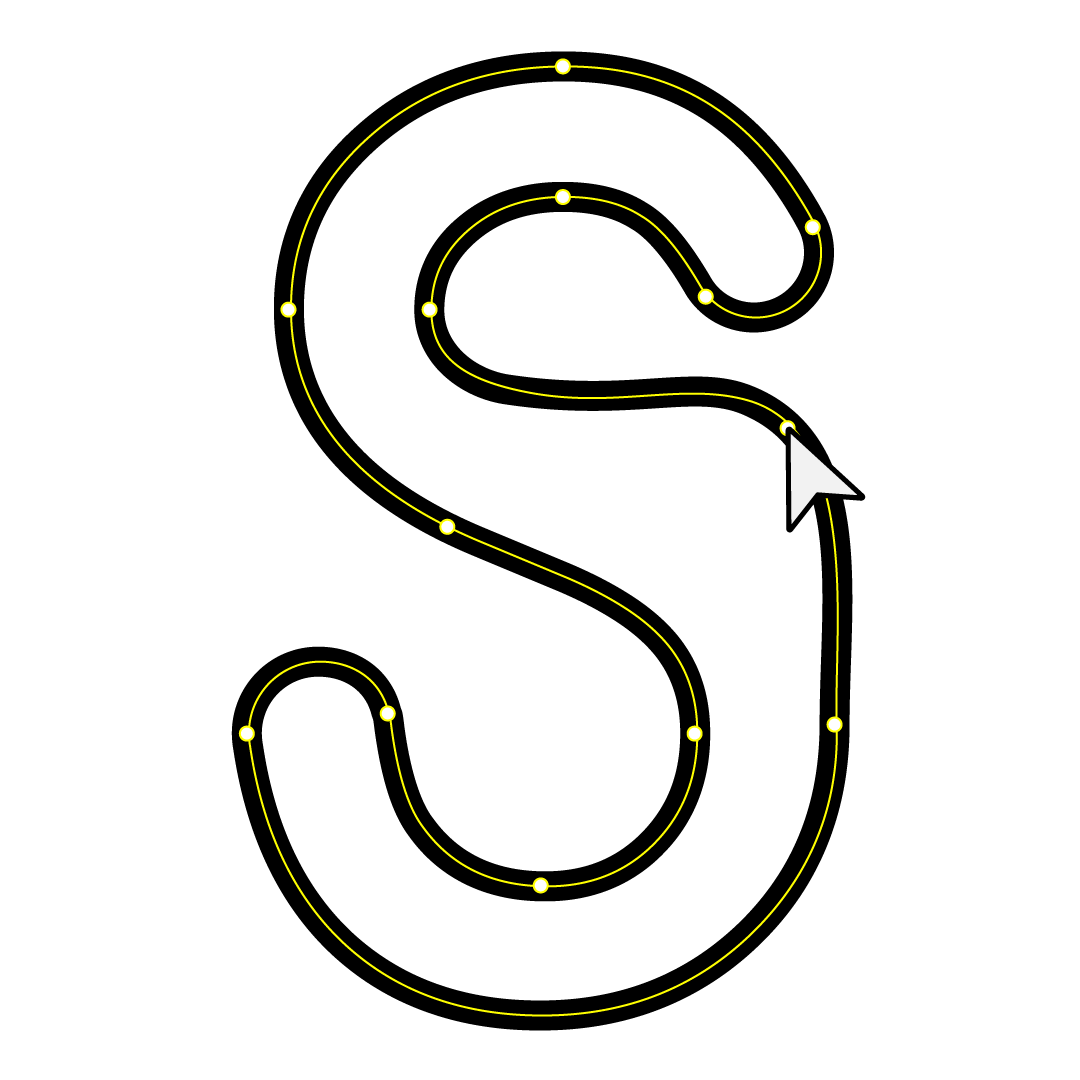 Graphic of letter "s" being edited in a design program