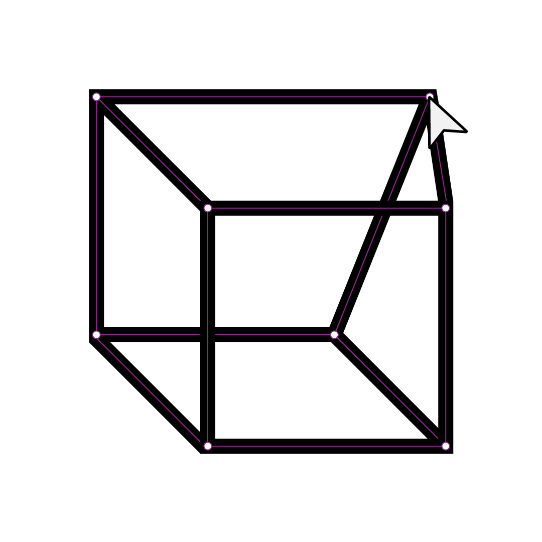 Line Graphic of 3D transparent cube being edited in a design program