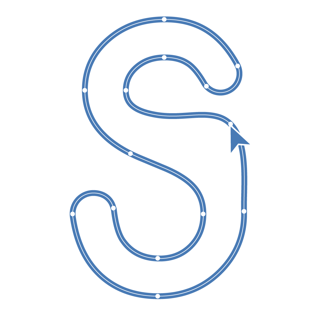 Graphic of letter "s" being edited in a design program